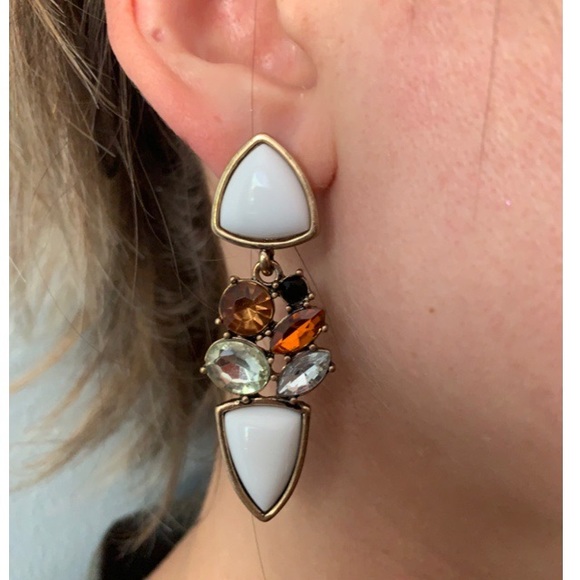 🛍Brand New Jewel Tone Stone Dangle Earrings Gold - Picture 3 of 3